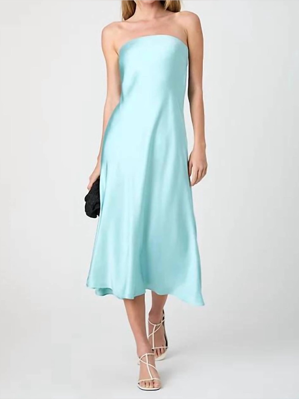 French Connection Oona Satin Strapless Turquoise Women’s Midi Dress Size XS NWT